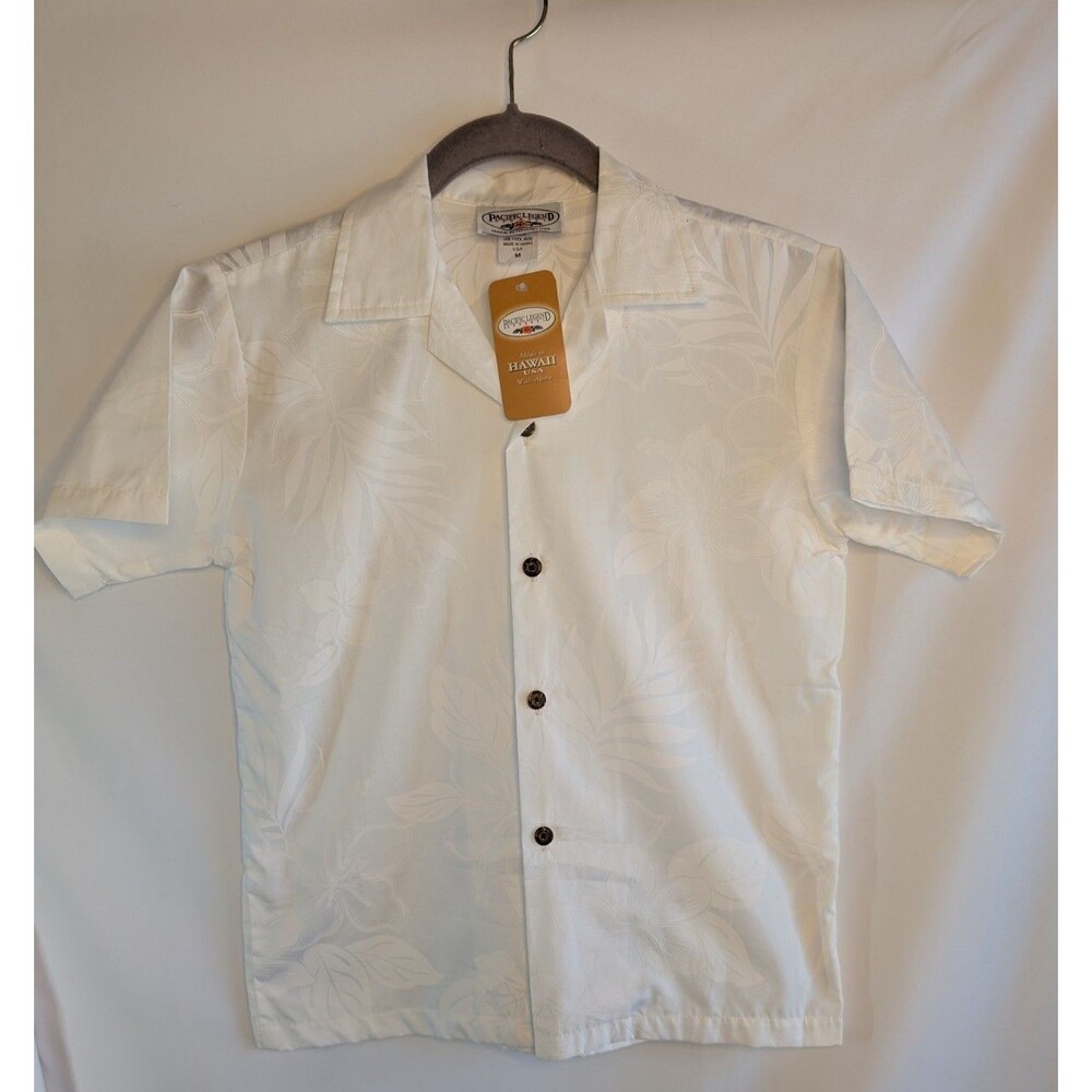 Kids Pacific Legend Apparel White Hawaii Button Up Shirt Size Medium